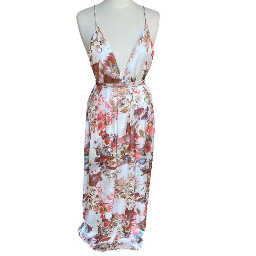 NWT FFLMYUHULIU Collection Sleeveless Floral Maxi Event Occasion Wrap Dress-S